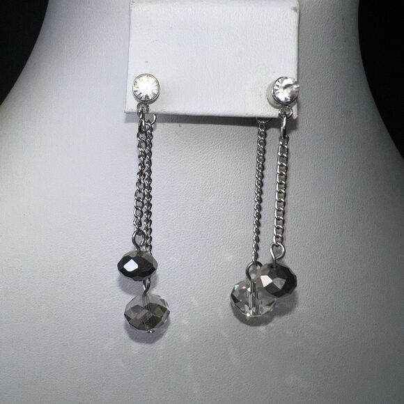 Silver and Crystal Beaded Front and Back Double Dangle Earrings - Picture 5 of 6